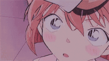 a close up of a anime character 's face with a purple background