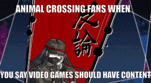 a poster that says animal crossing fans when you say video games should have content on it