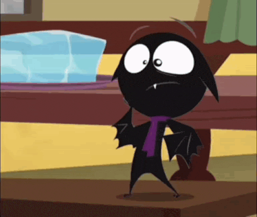a cartoon character with a scarf around his neck is standing on a table