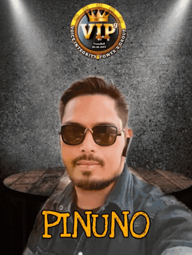 a man wearing sunglasses and a name pinuno