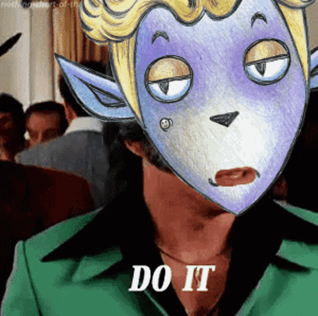 a man with a mask on his face and the words do it below him