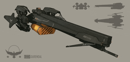 a drawing of a futuristic space ship with various weapons attached to it