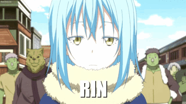 a picture of a girl with the word rin written above her