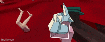 a cartoon character with half of his face red and half of his face white