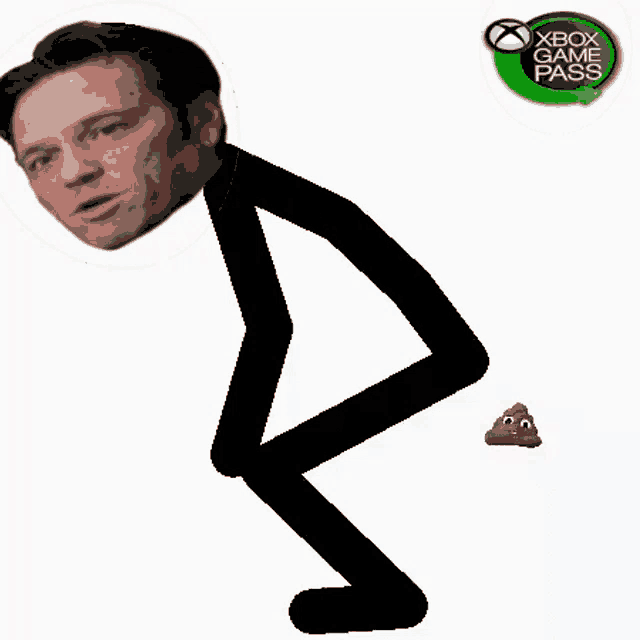 a stick figure with a man 's head and xbox game pass logo