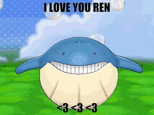 a blue and white whale with the words i love you ren above it