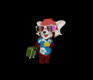 a red panda wearing sunglasses is holding a green water gun