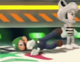 a cartoon character is laying on the ground next to a skeleton