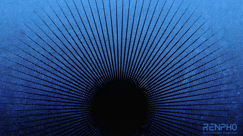a blue background with a black circle and the word renpho on the bottom