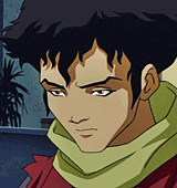 a close up of a man 's face with a scarf around his neck