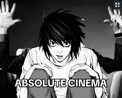 a black and white drawing of a person with the words absolute cinema written on it