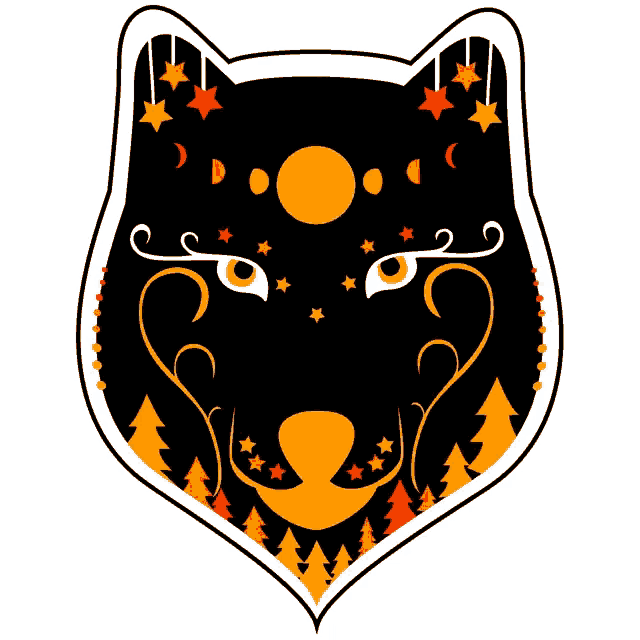 a black and orange drawing of a cat 's head