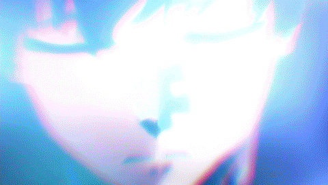 a close up of a person 's face with a light coming out of their eyes .