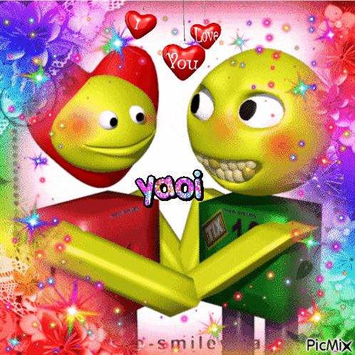 a picture of two cartoon characters with the word yaoi on the bottom right