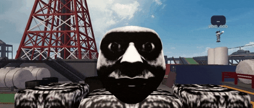 a video game scene with a tower in the background and a character named voo_ood