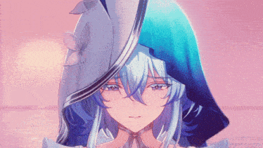 a girl with blue hair is wearing a blue hood