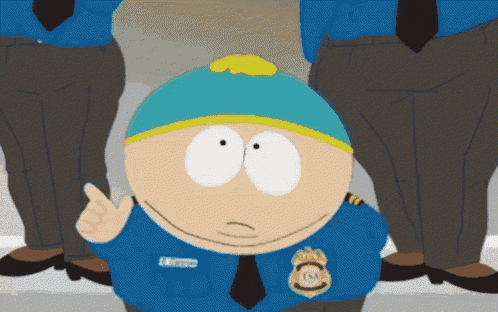 a cartoon character from south park is wearing a uniform with the letter c on it