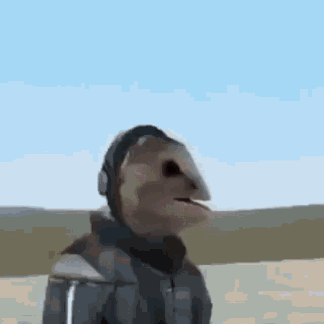 a cartoon of a man wearing headphones and a helmet .