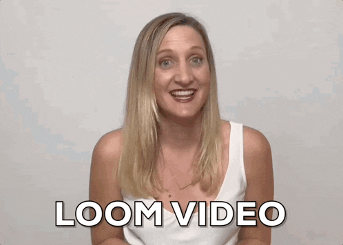a woman in a white tank top is smiling with the words loom video below her