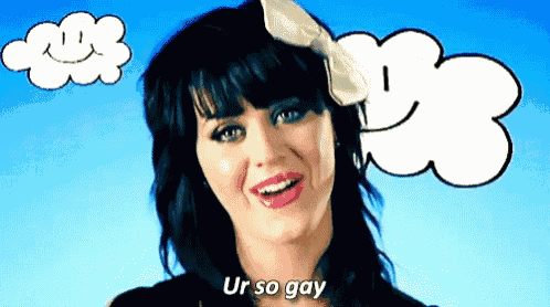 a woman says ur so gay in front of a cartoon cloud