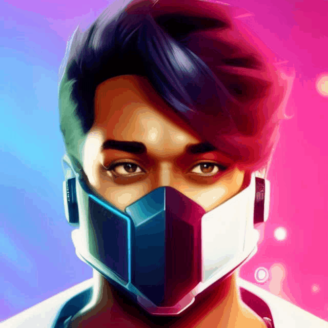 a painting of a man wearing a mask with a pink background