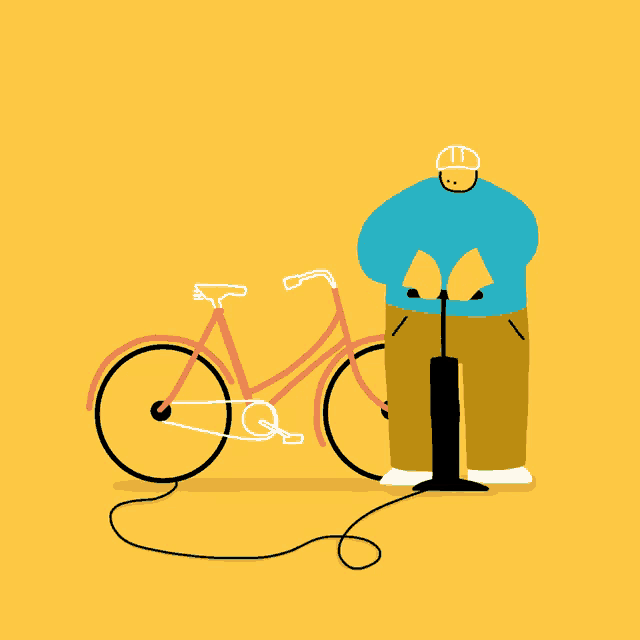 an illustration of a man pumping up a bicycle tire
