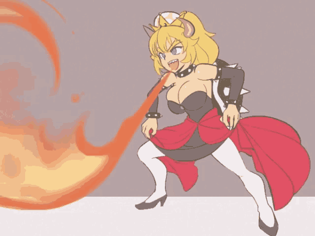 a cartoon drawing of a girl with a fire coming out of her mouth