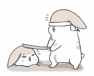 a cartoon of two rabbits playing with a stick .