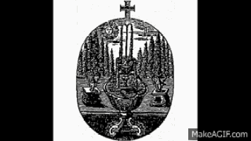 a black and white drawing of a trophy with lions on it .