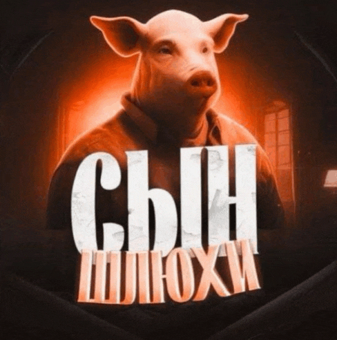 a poster of a pig with the words сын шуюхи on it