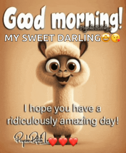 a picture of a llama with the words good morning my sweet darling i hope you have a ridiculously amazing day
