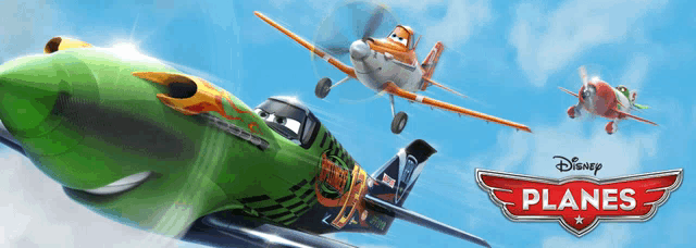 a poster for disney planes shows three planes in the sky