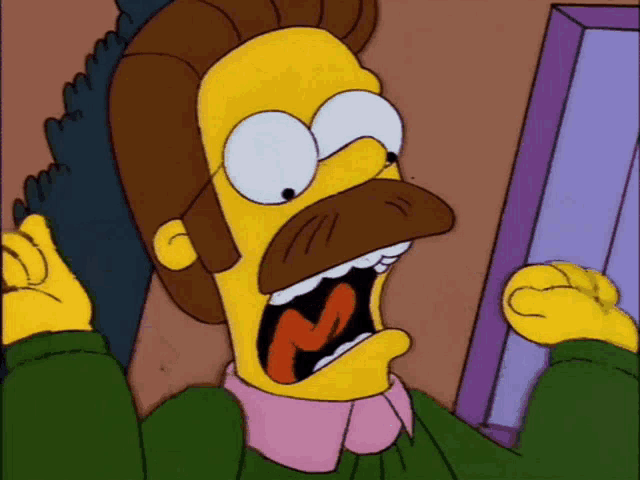 a cartoon character with a mustache is screaming in front of a door