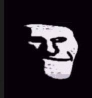a black and white drawing of a troll face with a smile .