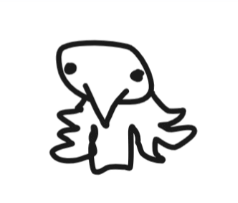 a black and white drawing of a frog with a mouth