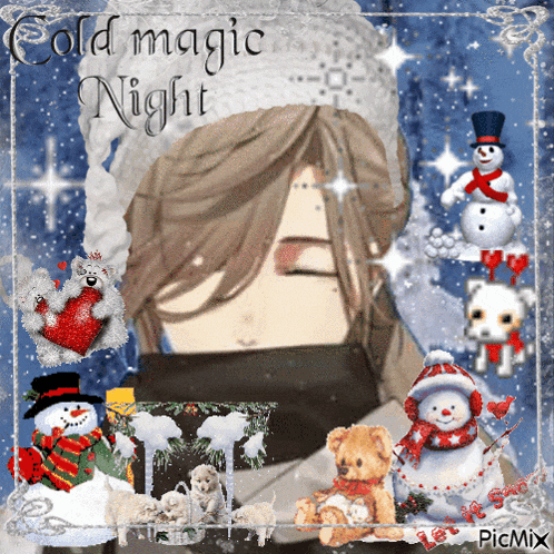 a picture of a girl with the words cold magic night written on it