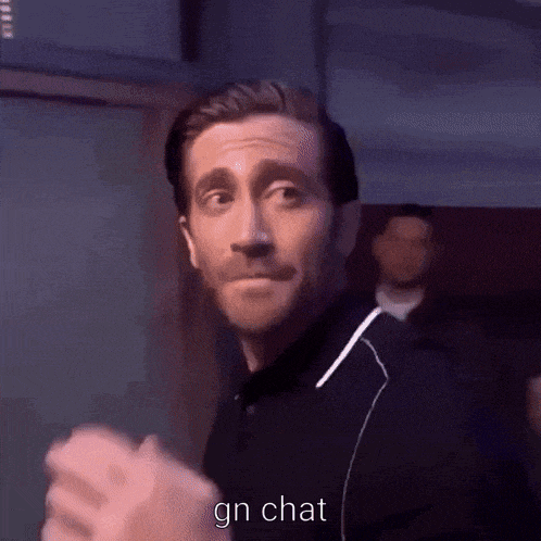 a man in a black shirt says gn chat on the bottom
