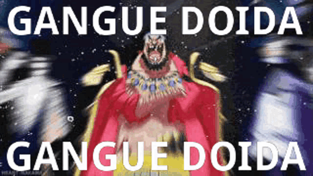 a cartoon of a man in a red cape with the words `` gangue doida gangue doida '' written on it