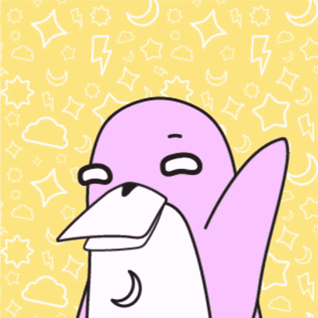 a cartoon penguin says hello in blue letters