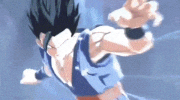 a close up of a cartoon character in a blue shirt flying through the air .