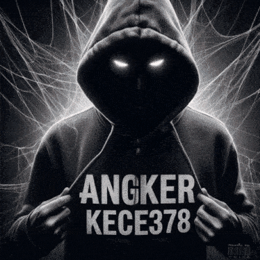 a black and white photo of a person wearing a hoodie that says angker kece378