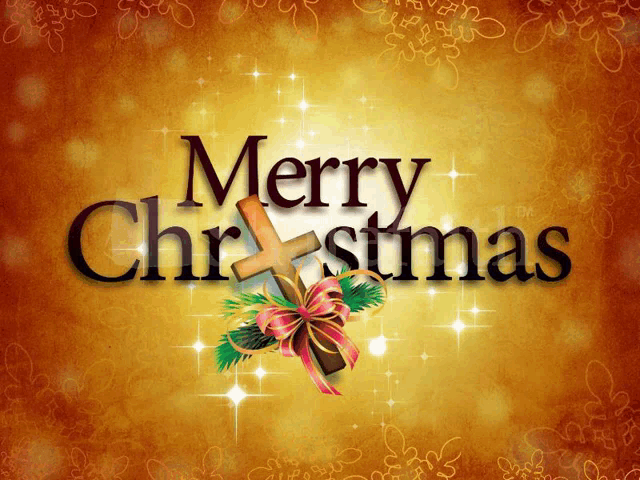 a merry christmas greeting card with a cross