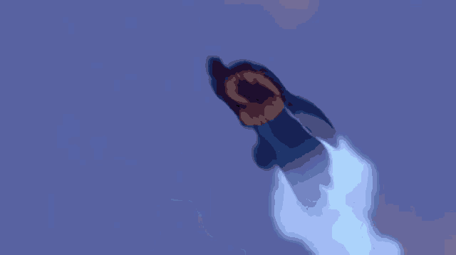 a cartoon character flying through the air with smoke coming out of its mouth