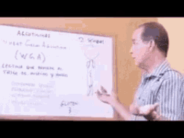 a man is standing in front of a white board that says " algorithms "
