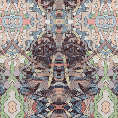 a drawing of a face with a pattern that looks like a kaleidoscope with the number 8 in the middle