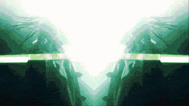 a green background with a white light coming out of the middle