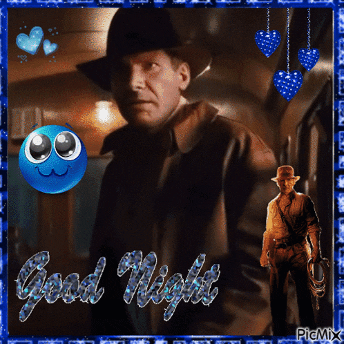 a picture of a man in a hat with the words good night