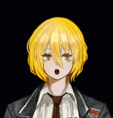 a drawing of a girl with yellow hair and a jacket that says nd9