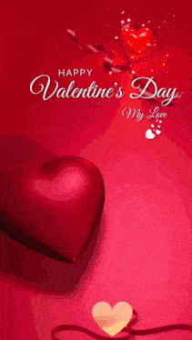 a valentine 's day greeting card with hearts on a red background