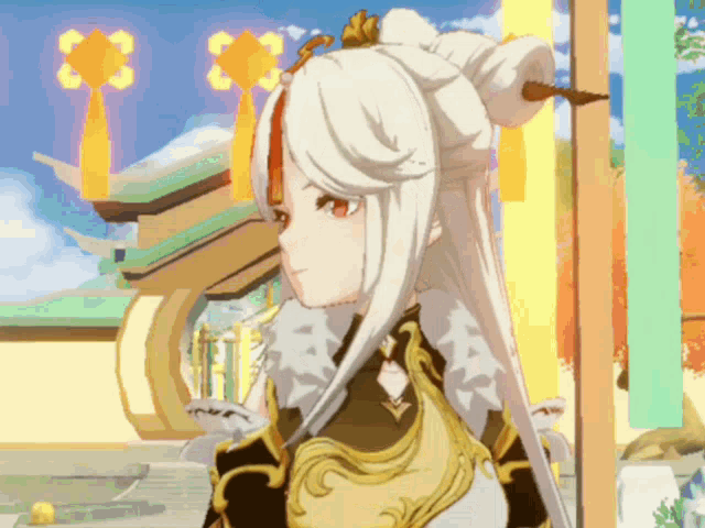 a girl with long white hair and a crown on her head